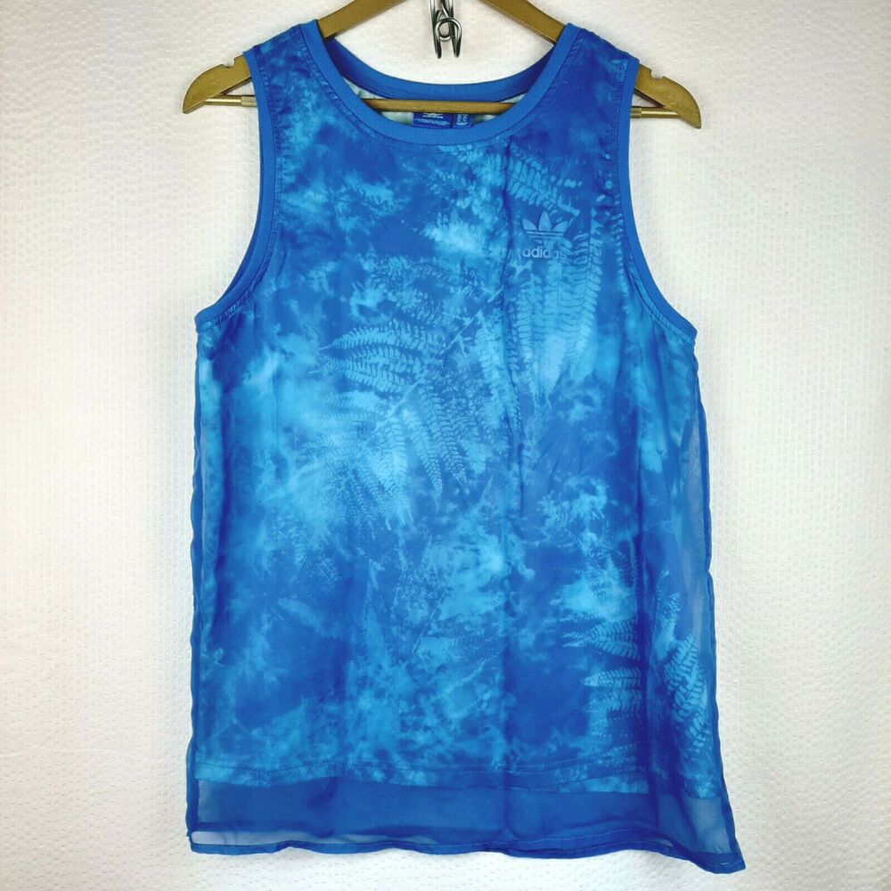 Adidas Women Ocean Elements Tank Top Blue Chiffon Mesh Activewear Top Size S - Picture 2 of 12
